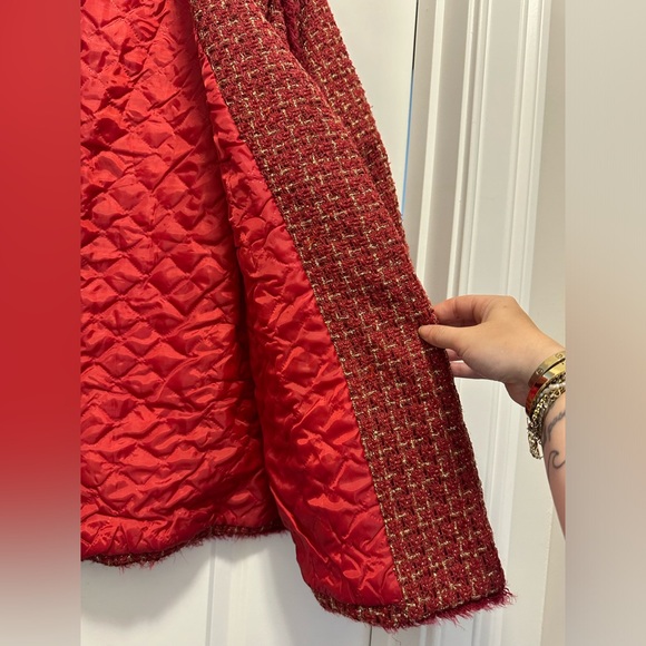 RED DOUBLE BREASTED PLAID TWEED SUIT JACKET - Picture 5 of 10